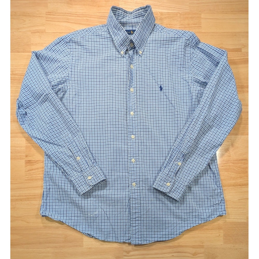 Polo Ralph Lauren Blue Gingham Check Button Down Shirt Mens XL Cotton LS